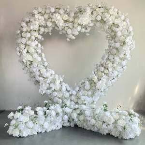 Base en tissu blanc Arrangement de fleurs artificielles décoratif en forme de coeur arc de <span class=keywords><strong>mariage</strong></span> toile de fond décoration d'événement en plein air - Product Image 5
