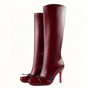 Bottes hautes pour femmes à bout carré, talons hauts et fins, avec nœud long sur le devant, à enfiler, chaussures habillées personnalisées - Product Image 3