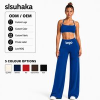 Ensemble pantalon large et brassière de sport pour femme, à fines bretelles, taille haute, séchage rapide, pour le yoga, vente en gros, logo personnalisé, usine