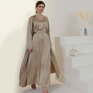 Robes Abaya élégantes en soie <span class=keywords><strong>satin</strong></span>ée pour femmes musulmanes, cardigan kimono, longue robe, couleur unie, robe à perles, robe de soirée, Jubah, vêtements islamiques pour l'Aïd - Product Image 2