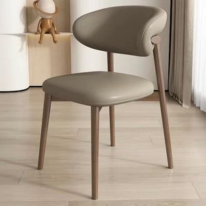 Chaise de Salle à Manger Moderne Nordique Design en Bois Massif avec Dossier Luxe en Similicuir Style Bûche Simple pour Café Maison Restaurant Appartement - Product Image 5