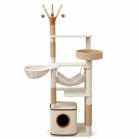 Arbre à chat moderne en bois massif avec poteaux à gratter en corde de sisal, emballage carton, hamac pour chat, plateformes multi-niveaux, OEM/ODM