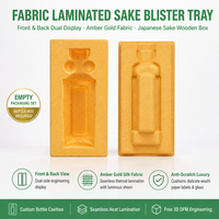 Plateau en tissu laminé de luxe, insert thermoformé personnalisé pour bouteille de saké japonais, boîte cadeau en bois