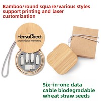 Câble de données en bambou 6-en-1 avec boîte de rangement, adaptateur de charge rapide 60W, design en bois blanc pour téléphones mobiles - Vente transfrontalière