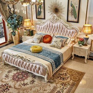 Cama de Madera Maciza de Estilo Europeo, Cama Doble Grande para Dormitorio Principal de Villa, Cama de Princesa Rosa, Cama de Matrimonio - Product Image 3
