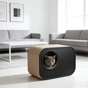 Lit de repos pour chat en carton ondulé robuste, anti-odeur, avec griffoir intégré et cachette pour chaton - Product Image 2