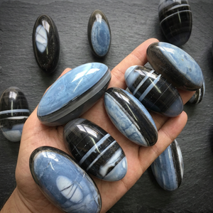 Natural Blue Opal Oval Palmstone Carved Gemstone <b>Crystal</b> <b>Figurine</b> Christmas Gift Home Decor Office Bulk Wholesale - Product Image 5