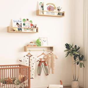 Set di 3 scaffali galleggianti in legno massello per bambini decorazioni per bambini a parete tipo ripiano (legno naturale) - Product Image 3