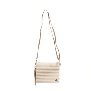 Sac bandoulière double face à poignée horizontale 18x20 cm beige rayé, accessoire de mode - Product Image 1