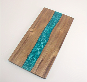 Planche à découper en bois d'acacia naturel avec incrustation de résine époxy turquoise, rectangulaire, antidérapante, adaptée aux aliments, plateau de cuisine - Product Image 4