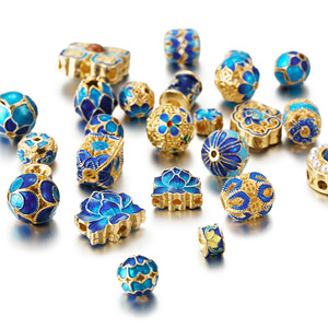 Cloisonne Enamel Flower Beads Copper DIY Jewelry Accessories 8mm Blue Gold Plated Handmade Beads For Bracelets Necklaces - Product Image 2