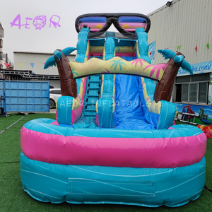 Glissière d'eau pleine d'entrain gonflable d'amusement de thème de plage avec la piscine pour le - Product Image 4