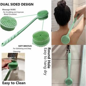 Brosses de bain 2-en-1 à double tête avec long manche, exfoliantes en silicone pour le corps, pour le nettoyage sous la douche - Product Image 4