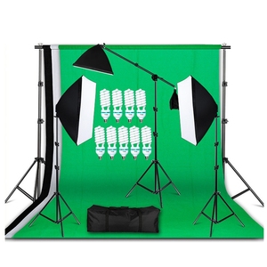 Kit de Equipo de Fotografía y Video para Estudio: Soporte de <span class=keywords><strong>Fondo</strong></span> con 4 Portalámparas, Softbox, Trípode y Tela de <span class=keywords><strong>Fondo</strong></span> - Product Image 1