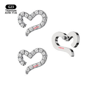 <b>Titanium</b> Heart Shaped Earrings 6.8mm With Zircon Inlay For Ear Cartilage <b>Studs</b> - Product Image 5