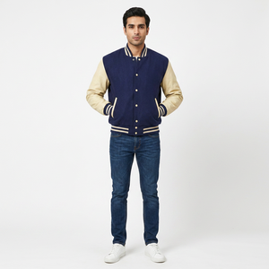 Men Varsity Winter <b>Jacket</b> made with warm <b>fleece</b> interior strong seams and simple design suitable for winter outdoor days - Product Image 1