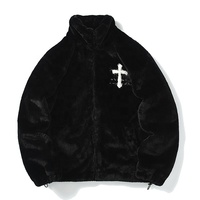 Veste en fourrure de lapin pour homme Manteaux Hip Hop Cross Letters Winter Fleece Jacket Streetwear Casual Harajuku Coat Zip Up Fashion Outerwear