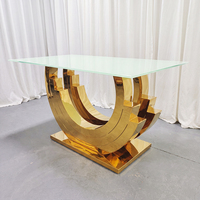 Table de réception en acier inoxydable doré de haute qualité, décoration de table à gâteau, décoration de fête de mariage, verre trempé