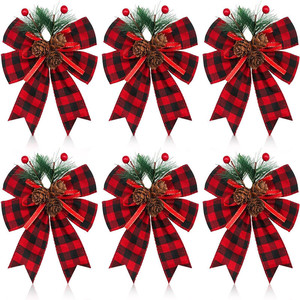 6 pezzi decorazioni natalizie Natale Plaid fiocchi ghirlanda nero nastro bianco pigne aghi per arredamento artigianato all'aperto - Product Image 2