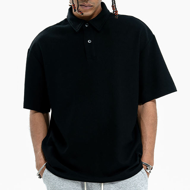 Black Men Polo T-shirt Cotton Custom Pique Cotton Polo Shirt for Men 240 GSM  Lapel Polo T-shirts
