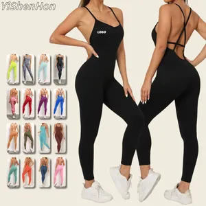 YISHENHON Jumpsuit Wanita, Pakaian Yoga Tanpa Garis T Fitness Seksi Cetak Warna Kustom