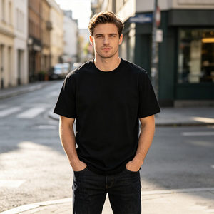 Nouveau T-shirt décontracté pour homme en coton pur 220 g/m², col rond, respirant, couleur unie, coupe ample, manches courtes - Product Image 1
