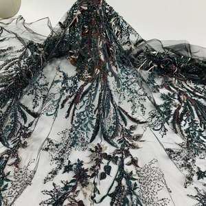 신부용 고급 비즈 레이스 원단, 수공예 비즈 레이스 원단, 고급 광택 레이스 원단, 네트 튤 레이스 원단 - Product Image 4