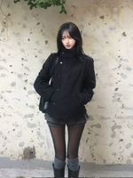 Nouvelle veste à capuche pour femme 2026, style coréen, style universitaire sombre, col montant épais, boucle diagonale courte
