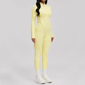 Combinaisons de sport de yoga pour femmes, vente en gros, nouvelle collection, couleur unie, <span class=keywords><strong>manches</strong></span> <span class=keywords><strong>longues</strong></span>, combinaisons de fitness pour femmes, playsuits - Product Image 2