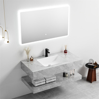 Vasque murale moderne en pierre frittée pour salle de bain d'hôtel, lavabo flottant marbré, miroir LED, céramique résistante à l'eau