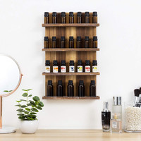 Étagère murale à 4 niveaux en bois massif brûlé pour flacons d'huiles essentielles et cosmétiques, présentoir rustique à lattes pour cuisine et salon