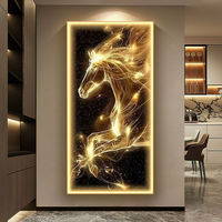 Peinture murale Art Déco de luxe haut de gamme, cheval et ciel étoilé, avec éclairage LED, pour hôtels, salons, bureaux, décoration dorée en cristal