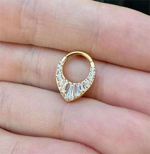 Lotus Wholesale Hypoallergenic Titanium CZ Nose Hinged Earrings Hoop Clicker Septum Segment Ring Piercing Body Jewelry - Product Image 5