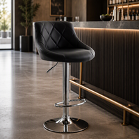 Tabouret de bar contemporain en cuir PU noir avec structure métallique, matelassé losanges, réglable et pivotant, pour comptoir de bar d'hôtel - Vente en gros ODM