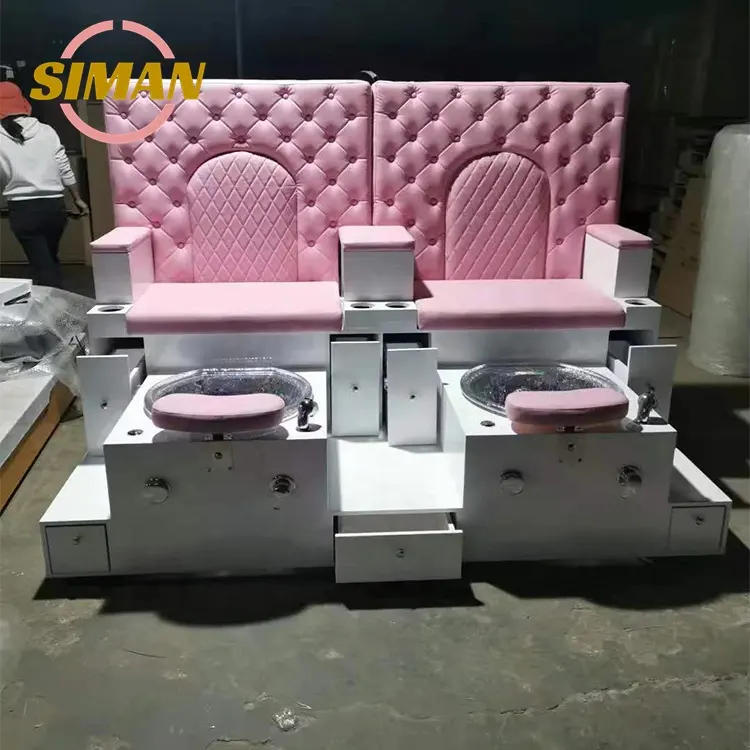 Siman Luxury Pedicure Chair Pink Double Seat Beauty Spa Nail Salon Equipment Pipeless Whirlpool Foot Massage For sale