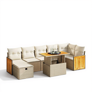 Modular Beige Poly Rattan Garden <b>Sofa</b> <b>Set</b> With Cushions Outdoor Furniture Contemporary Design - Product Image 1