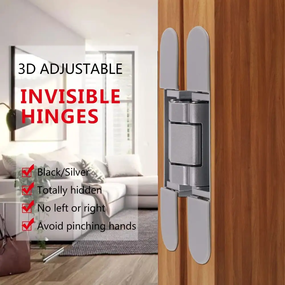 Engsel pintu 3D tugas berat 80KG engsel pintu dapat diatur 180 derajat engsel tersembunyi paduan seng engsel pintu kayu tidak terlihat