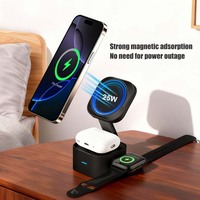 Cargador inalámbrico magnético 3 en 1 GY-W24 Premium plegable y extensible con carga rápida de 25W para teléfono, reloj y auriculares, nuevo de fábrica y en tendencia.