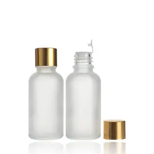Luxus ölbehälter 30ml Frosted Clear White Hautpflege Glas fläschchen Essenz Bart Öl Glasflasche mit goldener Kappe