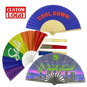 Ventilador de plástico de mano personalizado de alta calidad Ventilador plegable con logotipo impreso estilo Hada de Bambú - Product Image 1