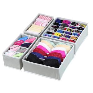 4 Pack Set Foldable Cloth Storage Box Closet Dresser Drawer Organizer Dividers Separators For Sock Underwear Bras