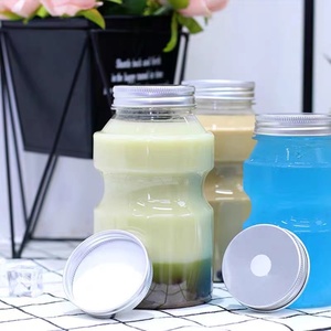 350ml 500ml 700ml tragbare niedliche Einweg-Plastikmilch-Teesaft-Thai-Tee-Bubble-Tee flaschen für Getränke mit Aluminium deckel - Product Image 5