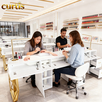 Ensemble de table de manucure de luxe moderne à trois places avec éclairage LED, plateau en marbre et dépoussiéreur intégré pour salon commercial