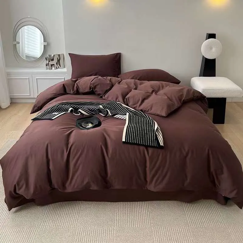 Juego de cama de 4 piezas de lujo moderno, edredón 100% de algodón y edredón de seda, sábanas con estampado de estilo japonés