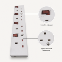 HAOYONG UK Extension Socket Travel Power Strip 4 Way Electrical Extension Leads