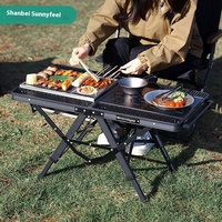 Table de camping pliable multifonctionnelle avec plateau amovible, trois niveaux de hauteur réglable