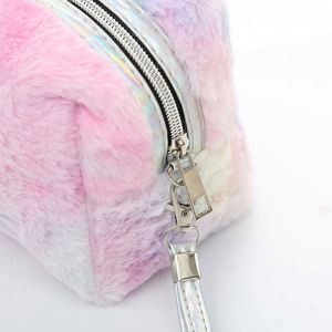 Free Sample Hot selling embroidery custom logo cute faux fur makeup storage <b>bag</b> <b>fluffy</b> cosmetics toilet <b>bag</b> - Product Image 3