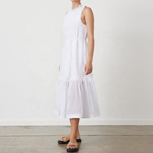 2023 nouvelle grande taille coton sans manches robe de mariée mariée dentelle blanche Sexy élégant Simple femmes dos nu été robes mi-longues - Product Image 6