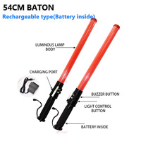Bastón de Tráfico LED Recargable de 54 cm con Silbato y Luz de Advertencia Intermitente Roja y Azul para Seguridad en Aeropuertos, Estacionamientos y Carreteras