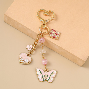 2 Styles Cute Enamel Butterfly <b>Heart</b> Pearl Charm Keychain Sweet <b>Pink</b> Blue Fashion Key <b>Ring</b> for Women Bag Decoration Accessory - Product Image 4